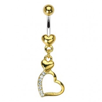 Gold Plated Heart Navel Ring Belly Dangle 